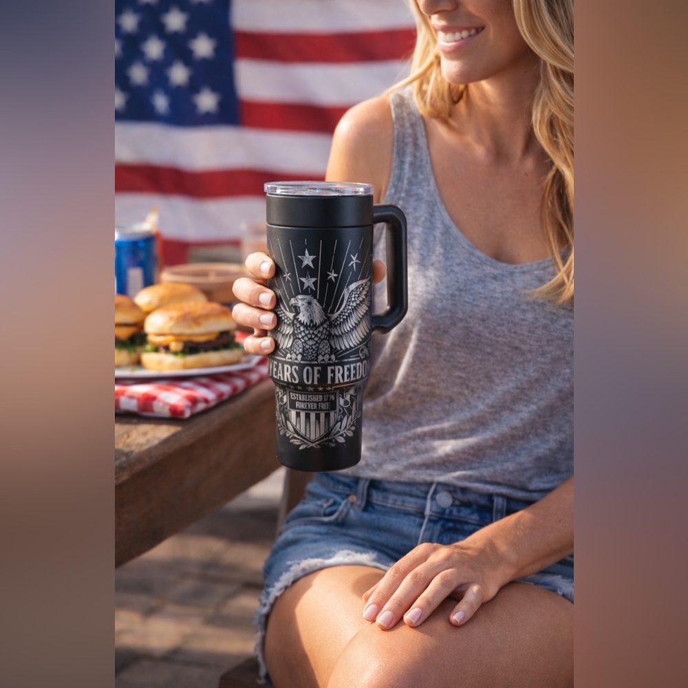 Handcrafted Laser Engraved 40oz Patriotic Eagle Freedom Tumbler